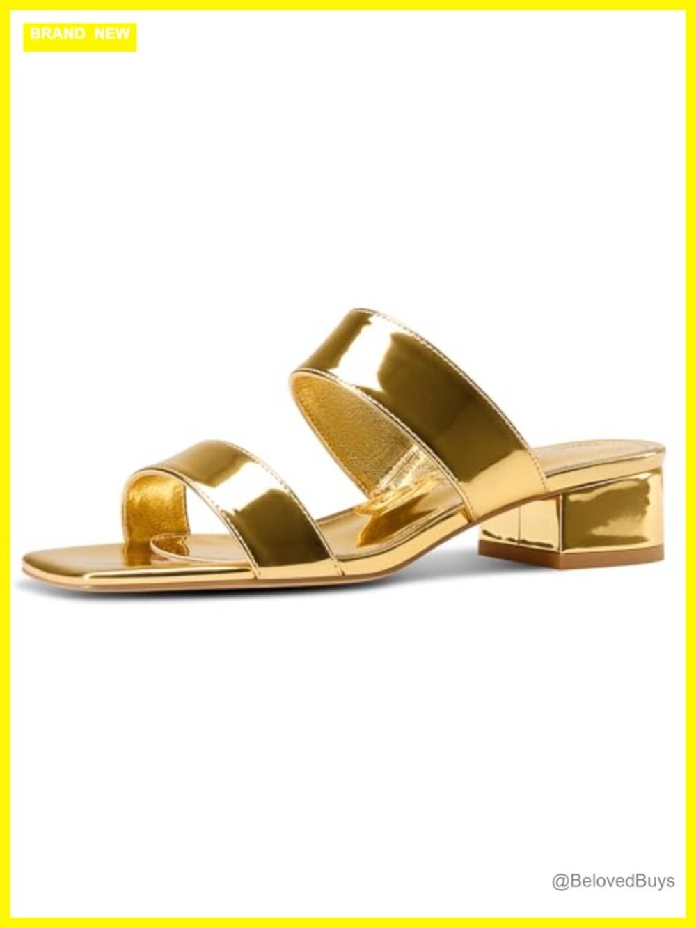 Women's Patent Leather Block Heel Slingback Mules Open Toe Sandals